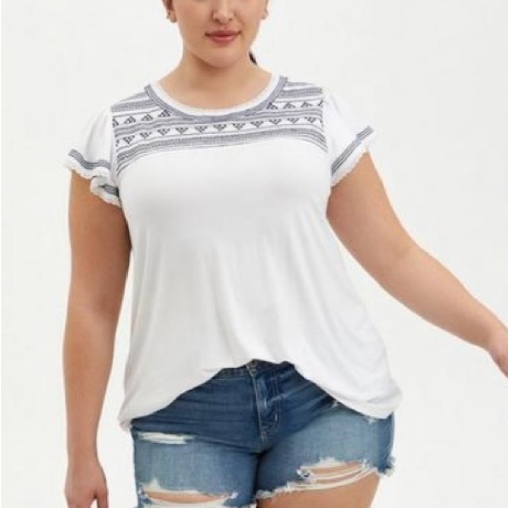 Torrid Super Soft Crewneck Embroidered Flutter Sleeve Top Size 0